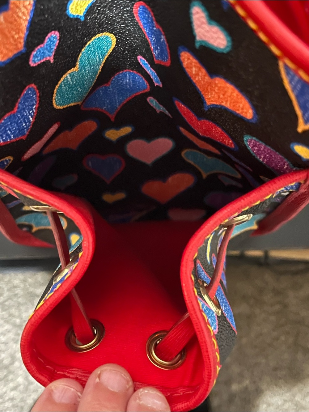Dooney and Bourke Red-Trim Heart Print Open Tote Bag - Picture 7 of 13